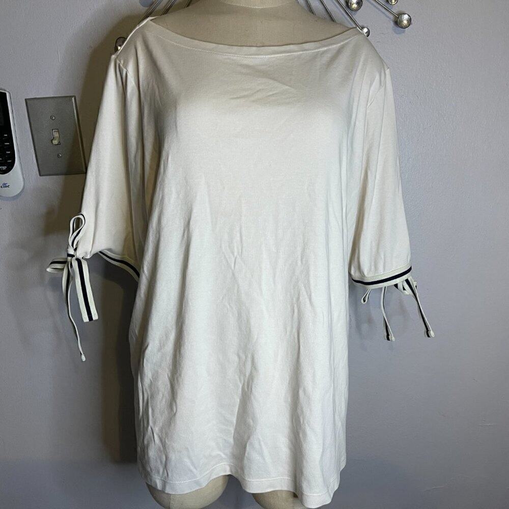 Lauren Ralph Lauren Cream Ribbon Sleeve Boat Neck Top 3X